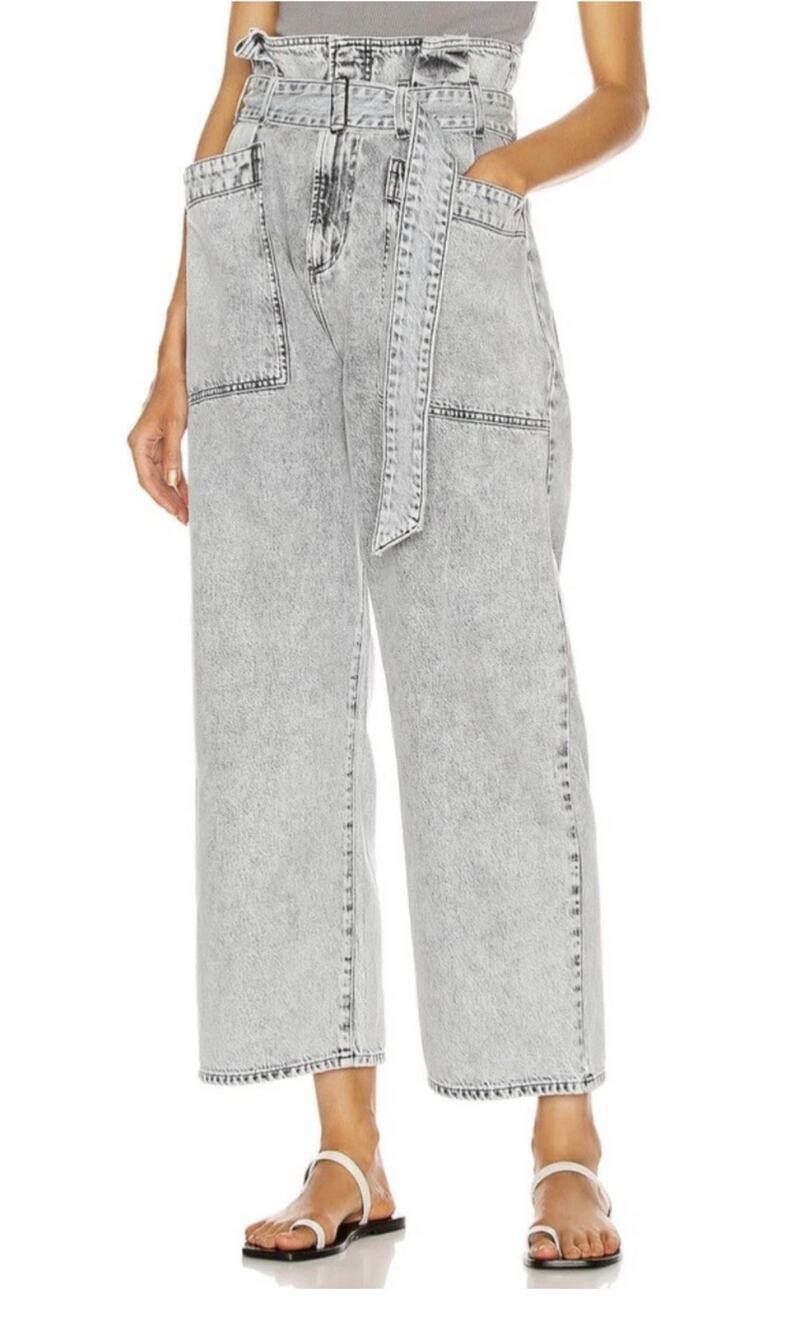 Agolde Aden Paperbag Belted Utility Wide Leg Jeans Rolling Thunder Gray Size 25